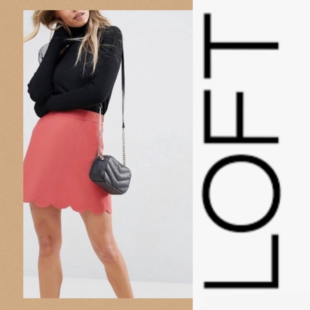 LOFT Skirt Peach Scalloped Hem